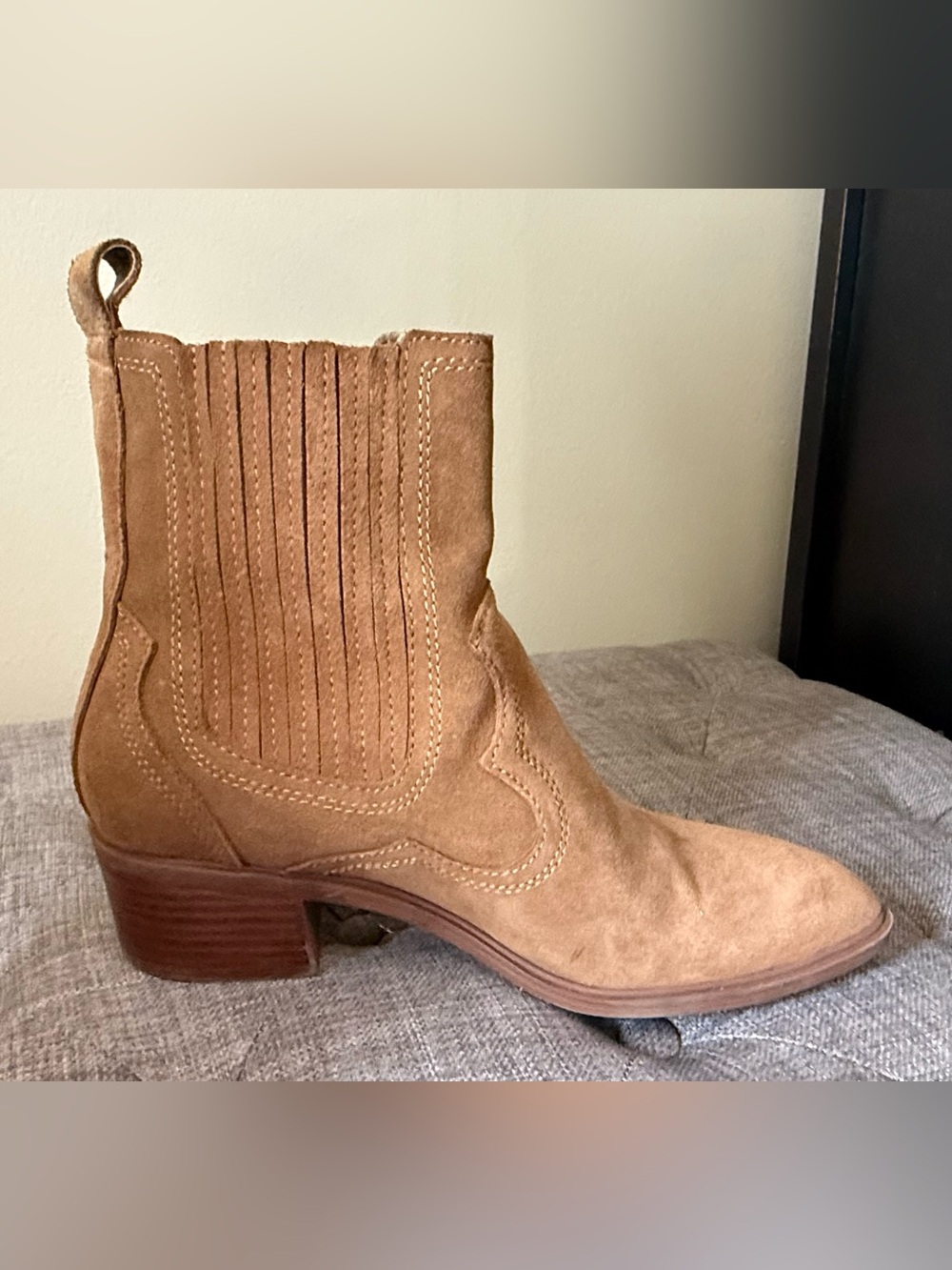 Dolce Vita Tan Suede Pointed-Toe Chelsea Booties - Picture 3 of 8